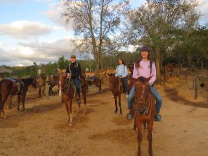 Exploring the farms on horseback.