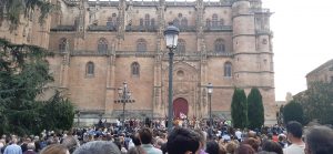 View of the Cathedral during the medieval parade commemorating the 'Siglo de Oro' - the golden age of the Spanish Empire.