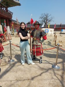 A trained actor dresses as a Korean Warrior. We took a selfie together after an impressive battle demonstration!