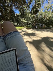 Reading my book in el parque de Maria Luisa