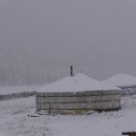 Snowfall at the hot springs, China