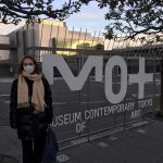 Standing in front to the Museum of Contemporary Art Tokyo.