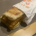 Shao bing, a flakey pancake often eaten for breakfast in Taiwan, usually containing omlette and sometimes fried dough.